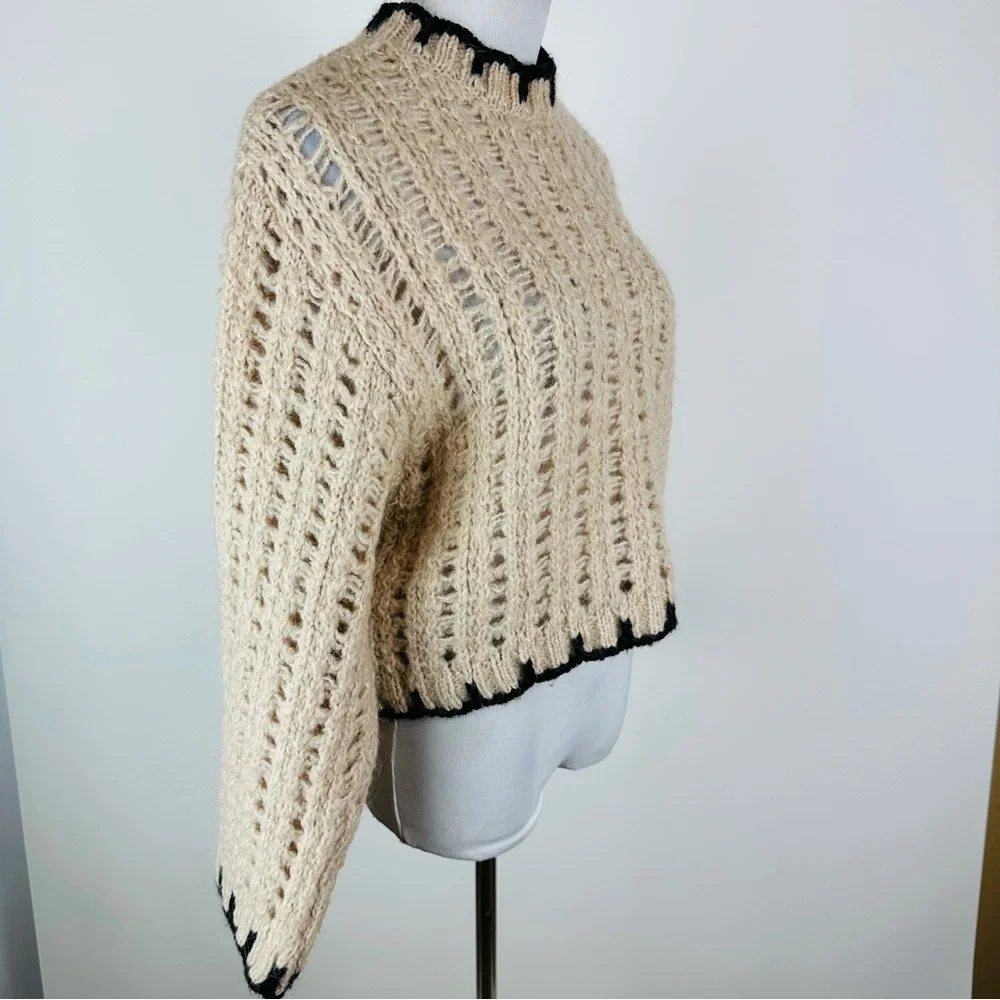 MANGO Contrast Trim Wool Blend Sweater Size Small - Picture 6 of 9